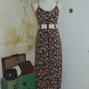 Pins and Needles Caged Cut Out Waist Maxi Dress Button Front Floral Women's 4